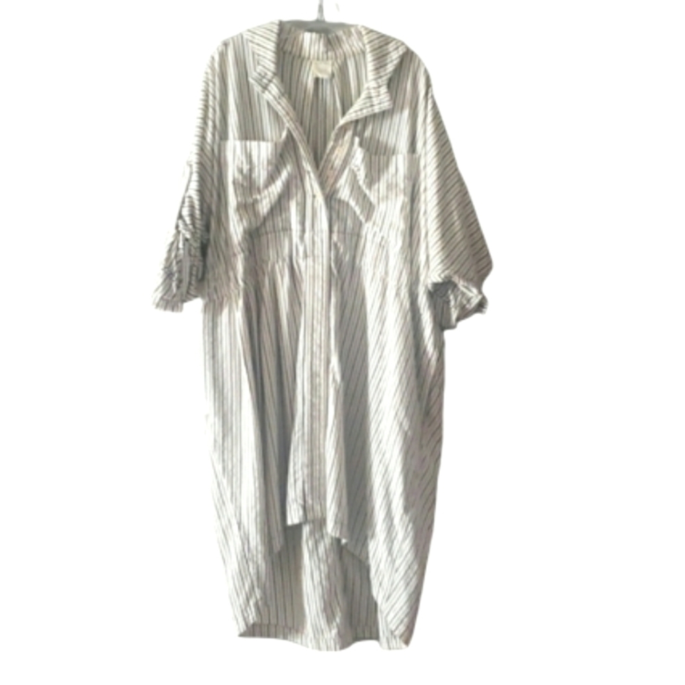 Billy Reid Stripe Drawstring Waist Shirt Dress White Charcoal One Size XS-L